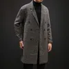 Wol voor herenmixen Yasuguoji Casual Double Breasted Mens Overcoat Winter Houndstooth Jacket Men Turndown Collar Long Len Wind Coat 230325