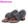 Chaussures habillées Marque Ventes d'hiver Rose Marron Femmes Pompes décontractées Lady Furry Med Chunky Talons YP182 Plus Grande Petite Taille 10 32 43 45 48