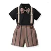 Kleidung Sets Sommer Kleinkind Jungen Gentleman Kurzarm Bowtie Hemd Tops Hosenträger Shorts Kinder Jungen Kleidung Outfits