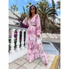 Casual Dresse Tunik Cover Up Summer Sexy V Neck Backless Back Back Back Out Lantern Sleeve Maxi Dress Female Club Party Long 230325