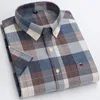 Chemises décontractées pour hommes 100% coton Oxford rayé à carreaux 7XL s boutonné à manches courtes coupe ajustée 230325