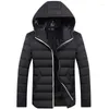 Herr ner Autumn Winter Mens Jacket lättvikt svart bomull vadderad varma parkas casual puffer huva utkläder