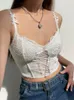 Women's Tanks White Lace Trim Bustiers Corsets Tops Women Y2K Clothes Front Cross Tie Up Back Hook Closure Sexy Padded Camis Aesthetic