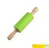 Dough Pastry Roller Stick 23cm Wooden Handle Silicone Rolling Pin for Kids Baking Tools Kitchen Noodles Accessories