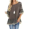 Women's T Shirt Casual Half Sleeve Blouse Leopard Floral Printed Patchwork Round Neck Loose Fit Tops Simple Beachwear Style Shirt 230325