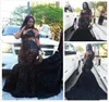African Plus Size Prom Dresses Long Appliques Sheer Neckline Mermaid Evening Gowns Sleeves Tiered Black Girls Formal Dresses Eveni4966347