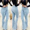 Kvinnors jeans kvinnor denim hög midja stretch baggy byxor rippade sexig elegant kvinna bred ben flare jean femme byxor pantalon 230325