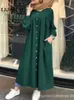 Abbigliamento etnico da donna musulmano tinta unita camicia a maniche lunghe abito casual tascabile Abaya per donna Abaya aperto 230324