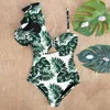 Swim Wear Sexy One Shoulder Ruffle Piece Swimsuit Print Floral Badkläder Kvinnor Baddräkt Beachwear Monokini 230325