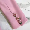 Ternos femininos blazers high street est moda 2023 designer manga longa forro floral rosa botões rosa jaqueta exterior 230325