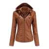 Chaquetas de mujer Talla grande S7XL Chaqueta de cuero para mujer Capucha extraíble Abrigos de PU 230324