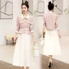 Zweiteiliges Kleid Korean Sweety 2 Stück Sets Mädchen Kurzer Blazer Mantel Gürtel Jacken Mid ALine Rock Anzug Outfits Casual Büro Dame Arbeit 230324