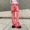 Jeans da donna stile americano vintage lavato bordo grezzo moda vita alta pantaloni casual gamba larga donna Y2k streetwear pantaloni larghi rosa 230325