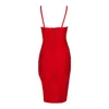 Casual Dresses Spaghetti Strap Red V Neck mode 2023 Knälängd rayon öppen gaffel hl bodycon bandage klänning.