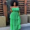 Vestidos de tamanho grande Africano Tamanho feminino Cloth Color Solid Off ombro vestido plissado Moda de moda longa por atacado 230325