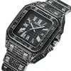 Orologi da polso PINTIME Orologio nero Moda Uomo Orologi con diamanti pieni Bling Iced Out Orologio da polso sportivo al quarzo in acciaio inossidabile Orologio regalo Montre