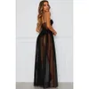 Kvinnors badkläder sexiga kvinnor boho retro se-genom bodycon spaghetti rem lång klänning elastisk hög midjefest sommar strand bodysuit sundress 220325