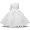 Vestidos da menina laço branco flor meninas casamento cerimônias formais vestido de baile crianças roupas menina aniversário batismo vestido