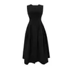 Casual Dresses Black Elegant Women aftonklänning Temperament Simple O-Neck ärmlös Slim Midi Party Club Prom Lady Robe Femme Mujer Vestid