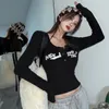 Women's T-Shirt Y2k Long-sleeved T-shirt Knitted Bottoming Shirt Women's Fall/winter Item Tight-fitting Short Inner Long-sleeved Tops 230325