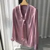 Damskie bluzki kobiety eleganckie dojeżdżające do kokardki koszula satynowe w dekolcie z długim rękawem 2023 Spring Top Pojedyn