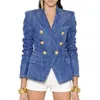 Женские костюмы Блейзеры HIGH STREET Fashion 2023 Дизайнерская куртка с металлическими львиными пуговицами Двубортное джинсовое верхнее пальто 230325