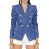 Costumes pour femmes Blazers HIGH STREET Fashion 2023 Veste de créateur Boutons de Lion en métal Double boutonnage Denim Manteau extérieur 230325