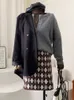 Spódnice vintage rombus kratowy mini 2023 mody kobiety wysoki talia bodycon jeden krok sweter jacquard b 007 230325