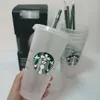 Kubki wielokrotnego użytku 24 unz/710 ml Starbucks Mub Classic Clear Cup Wysoka kolor przezroczysty kubek z plastikową kubkiem towarzyszącym kubkiem towarzyszącym