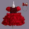 Mädchen Kleider Kleinkind Mädchen Layered Pailletten Kleid Für Kinder Formale Prom Rüschen Vestido Kleidung Teenager Schwarz Party Kleid Glänzendes Kostüm