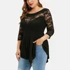 Dames plus size t -shirt plus maat 5xl bloemen kanten holle uit sexy tunic blouse shirt vrouwen lente herfst groot formaat tops ruches onregelmatige blusas 230325