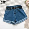 Frauen Shorts YuooMuoo All Match Schärpen Casual Frauen Denim Crimpen Hohe Taille Schlank Sommer Jeans Feminino Chic Damen Bottom 230324