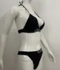 Women's Bras Sets Brand Letter Embroidery Black Sexy Bikini Set T-back Underwear Swimwear Beach