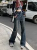 Jeans femininos Deeptown Vintage Jeans de estilo coreano vintage Mulheres calças de jeans folgadas y2k streetwear calça larga calça alta moda feminina 230325