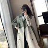 Women's Trench Coats Women's Women Windbreaker Green Leather Spring Autumn Lapel Ladies Windproof Double Breasted Long Loose Coat