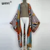 Swimwear femminile Winyi Summer Women Cardigan Stitch Cocktail Sexy Boho Maxi African African Holiday Batwing Sleeve Sensazione di seta Kimono Kaftan 220325