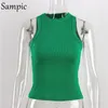 Débardeurs pour femmes Camis Sampic Tricoté Été Ribber Sans Manches T Shirt Tops Femmes Casual Kaki Blanc Crop Tops Club Court Maigre Débardeurs Mode 230325