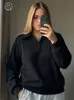 Kadınların Hoodies Sweatshirts Dushu Külot Kazak Siyah V Boyun Gevşek Sweaters Uzun Kollu Sıcak Kalın Tüm Maç Bej Sıradan Tops 230325