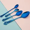 Ensembles de vaisselle 16 Pcs Vintage Set Miroir En Acier Inoxydable Couverts Bleu Couteau Fourchette Cuillère À Café Vaisselle Western Cuisine Couverts