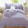 Bedding sets Purple Princess Bedding Set Luxury Solid Color Duvet Cover Pillowcase Linens Twin Queen King Bed Sheet Set Woman Girl Kawaii Set 230324