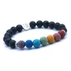 Strand Tree Of Life 8mm Colorful Seven Chakras Black Lava Stone Bracelet DIY Essential Oil Diffuser Yoga Jewelry