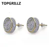 TOPGRILLZ Gold Silver Color Iced Out Cubic Zircon Round Stud Earring With Screw Back Buckle Men Women Hip Hop Jewelry Gifts216S