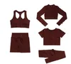 Costume côtelé pour femmes, 5 pièces, ensemble de sport et de Yoga, tissu extensible, tenues de Fitness, vêtements d'entraînement à bout de souffle, Wear5630128