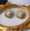 Orecchini a doppia lettera placcati oro 18 carati Fashion Design Stud Crystal Rhinestone Pearl Party Engagement Jewelry 23SS New Style