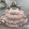 Robes de fille enfant en bas âge bébé filles 1er anniversaire robe pour enfants fleurs Costume de mariage ceinture bandeau 3 pièces tenue ensemble enfant robe de princesse