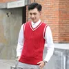 Men's Vests Autumn Winter Style Wool Vest Mens V-neck Pullover Business Casual Knitted Sweater British England Red Beige Off WhiteMen's