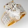 Anelli per matrimoni Huitan Splendida zirconia cubica per pera di cristallo femminile nobile festa di fidanzamento anello da sposa gioielli di moda color gold