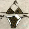 Bikini's voor vrouwen brutale hoge taille string Micro Bikini Designer Swimmel Swim suit veter Summer Split Swimsuit Bruin Wit Strappy Letter 065