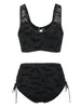 Swim wear Bat Crescent Mesh Lace Up Padded Bikini Set Women Fashion Summer Tankini Swimsuit Two Pieces Bathing Suit Beachwear 230325