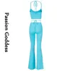 Women's Two Piece Pants Summer Sexy Women 2 Shirring Sets Bandage Halter Cropped Tops High Waist Drawstring Flare Outfits